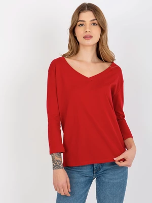 Basic red cotton blouse with neckline
