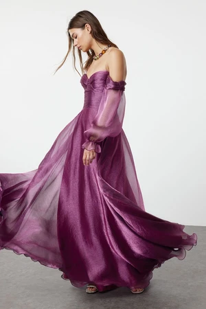 Trendyol Fuchsia Woven Tulle Long Elegant Evening Dress