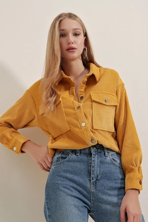 Bigdart 3865 Striped Corduroy Shirt - Mustard