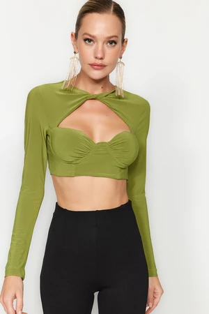 Trendyol Green Knitted Blouse with Chest Cup and Window/ Cut Out Detail