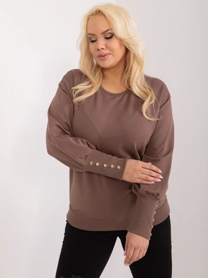 Plus Size Brown Sweatshirt with Puff Sleeves