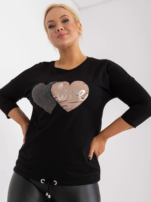 Black oversized blouse with silver appliqué and print