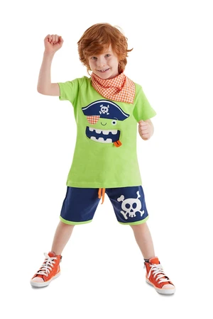 Denokids 3D Green Pirate Children's Summer T-shirt Shorts Bandana Set