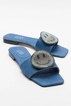 LuviShoes YAVN Jeans Women's Slippers with Blue Stones