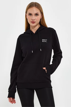 River Club Women's Black Dont Quit Printed 3 Thread Hooded Sweatshirt