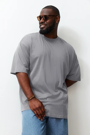 Trendyol Plus Size Gray Oversize/Wide Cut 100% T-Shirt