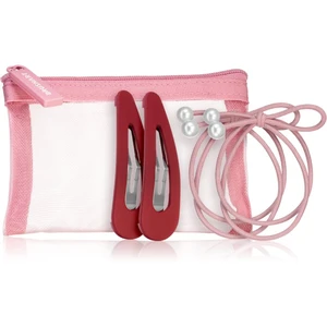 BrushArt Berry Hair band & Hair clip set set elastik in sponk za lase v majhni torbici Pink