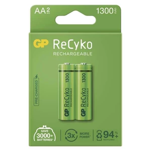 Batéria nabíjacie GP ReCyko, HR06, AA, 1300mAh, NiMH, krabička 2ks (B2123) nabíjacia batéria • typ HR6 (tužka, AA) • minimálna kapacita 1 350 mAh • na