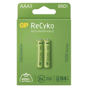 Batéria nabíjacie GP ReCyko, HR03, AAA, 950mAh, NiMH, krabička 2ks (B2111) nabíjacia batéria • typ HR03 (mikrotužka, AAA) • minimálna kapacita 950 mAh
