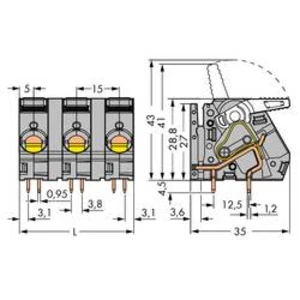 Pružinová svorkovnice WAGO 2716-257, 6.00 mm², Pólů 7, šedá, 8 ks