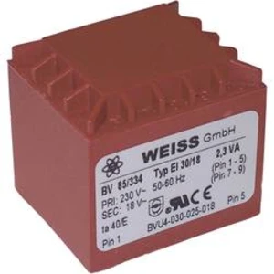 Transformátor do DPS Weiss Elektrotechnik EI 30, prim: 230 V, Sek: 12 V, 192 mA, 2,3 VA