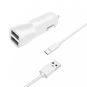 Set autonabíječky FIXED s 2xUSB výstupem a USB/USB-C kabelu, 1m, 15W Smart Rapid Charge, bílá