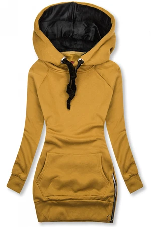 Sweatshirt mit Kapuze in Velour-Optik mustard