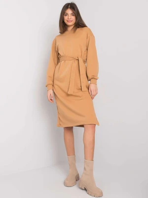 RUE PARIS Camel cotton dress with tie