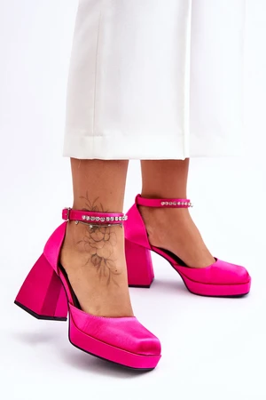 Fashionable pumps in massive heels with Fuchsia Adel zirconia