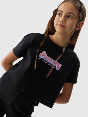 Dívčí tričko crop top z organické bavlny 4F - černé