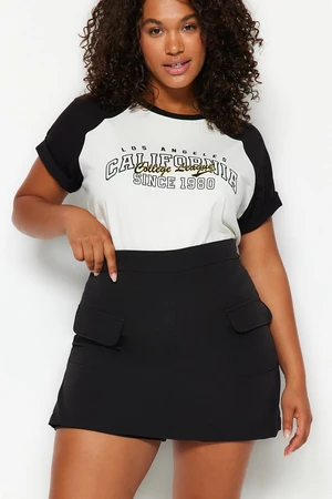 Trendyol Curve Black Plain Pencil Double Face Plus Size Skirt