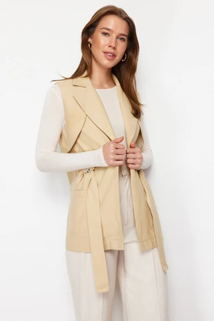 Trendyol Beige Finike Belt Detailed Woven Vest