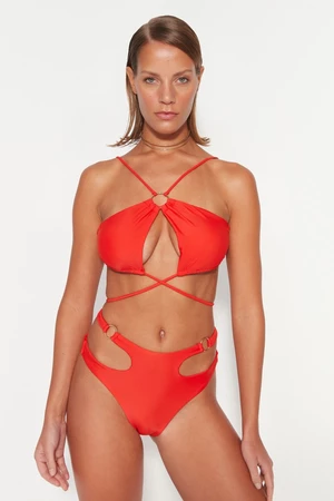 Trendyol Red Halterneck Bikini Top s doplnkami