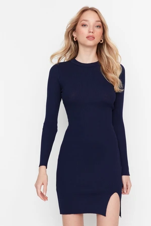 Trendyol Navy Blue Mini úplet Basic šaty