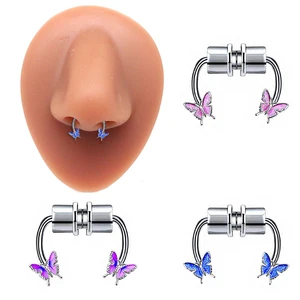 Stainless Steel Magnet Nose Ring Butterfly Ring Nose Clip Non-pierced Nose Hoop Magnetic Nose Nail piercing nariz piercing Cute