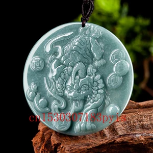 Natural Emerald Jade Pixiu Pendant Necklace Fashion Fine Jewelry Making Double-sided Tiger Jadeite Charm Amulet Gifts for Men