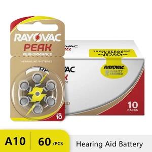 RAYOVAC PEAK 60PCS Hearing Aid Batteries A10 10A ZA10 10 S10, 60 PCS Hearing Aid Batteries Zinc Air Battery For Sound Amplifiers