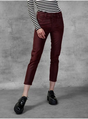 Burgundy Women's Cropped Slim Fit Diesel Jeans - Women's