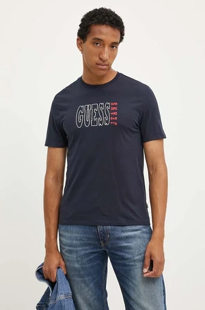 Bavlnené tričko Guess Jeans pánske, tmavomodrá farba, s potlačou, M4YI56 K8HM0