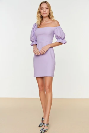 Trendyol Lilac Fitted Evening Dress with Lined Poplins