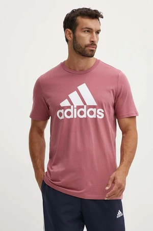 Bavlněné tričko adidas Essentials růžová barva, s potiskem, IX0137