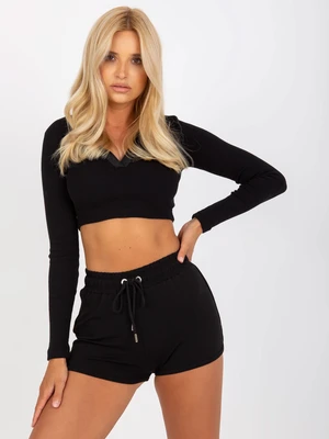 Basic black short sweatshirt shorts with tie