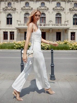 Elegant one-shoulder jumpsuit with ecru wide legs