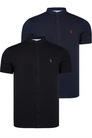 DOUBLE SET T8597 DEWBERRY MEN'S SHIRT-BLACK-NAVY BLUE