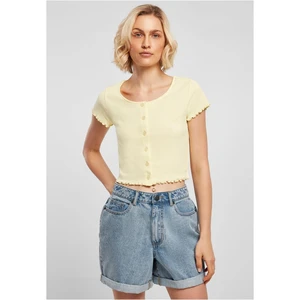 Women's T-shirt with buttons and ribs in soft yellow color