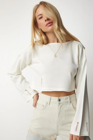 Štěstí İstanbul Dámské kosti roztrhané detaily Pletené zboží Crop Sweater