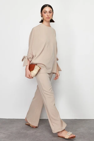 Trendyol Stone Bat Sleeve Woven Aerobin Tunic-Pants Suit