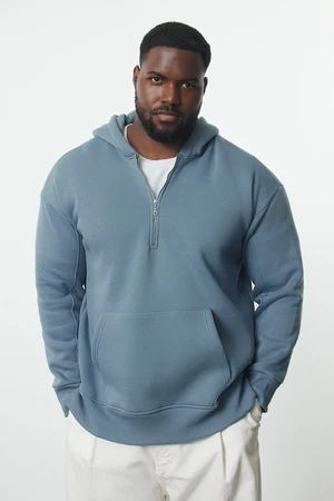 Trendyol Blue Oversize/Wide Cut Hooded Basic Plus Size Sweatshirt