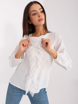 Ecru women's formal blouse with application