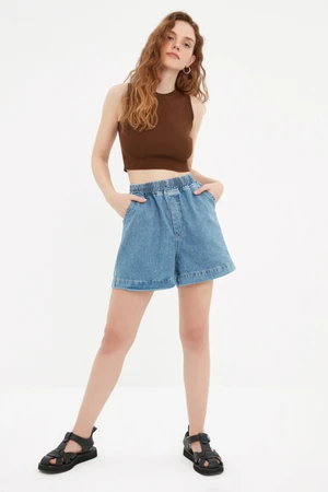 Trendyol Blue Denim Shorts With Elastic Waist