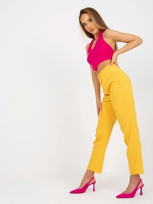 Dark yellow fabric trousers with a straight leg