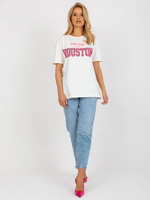 Ecru loose women's t-shirt with print