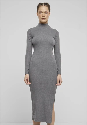 Women's ribbed turtleneck dress gray