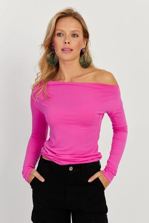 Cool & Sexy Women's Fuchsia Boat Neck Blouse