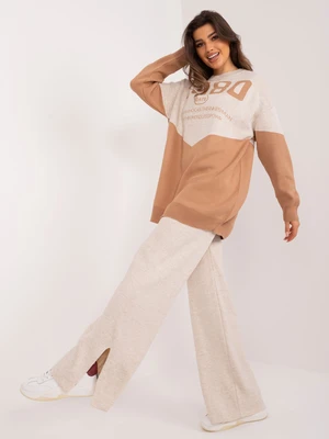 Beige and camel two-piece knitted set