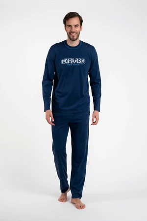 Men's pajamas with long sleeves, long pants - dark blue