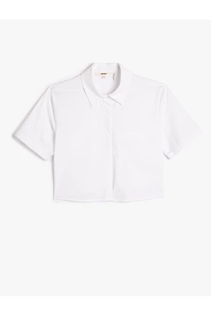 Koton Crop Short Sleeve Shirt Buttoned Pocket Detail