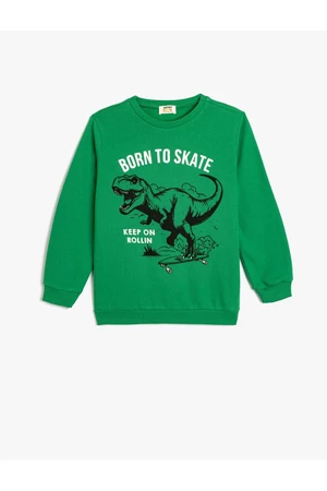 Koton Sweatshirt Dinosaur Printed Crew Neck Long Sleeve Raised