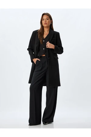 Koton Long Double Breasted Cashmere Coat with Reverse Collar and Buttoned Pockets