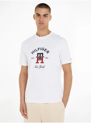 Bílé pánské tričko Tommy Hilfiger Curved Monogram Tee - Pánské